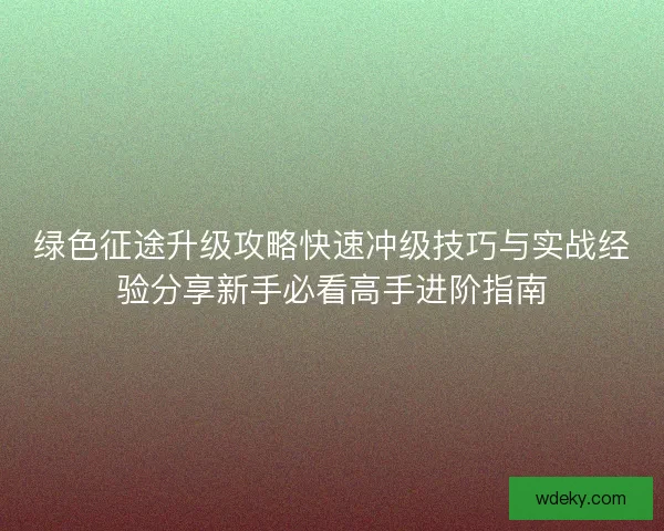绿色征途升级攻略快速冲级技巧与实战经验分享新手必看高手进阶指南