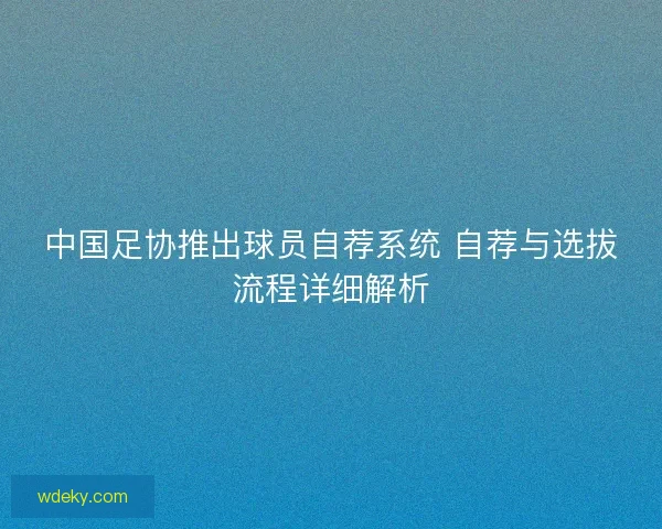 中国足协推出球员自荐系统 自荐与选拔流程详细解析